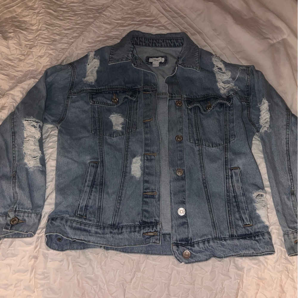 Forever 21 distressed boho light wash jean jacket